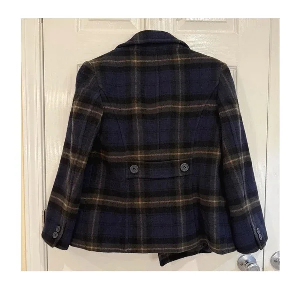 Chadwick's Plaid Wool Blend Pea Coat Jacket Blue Brown Womens‎ Petite - Picture 4 of 4